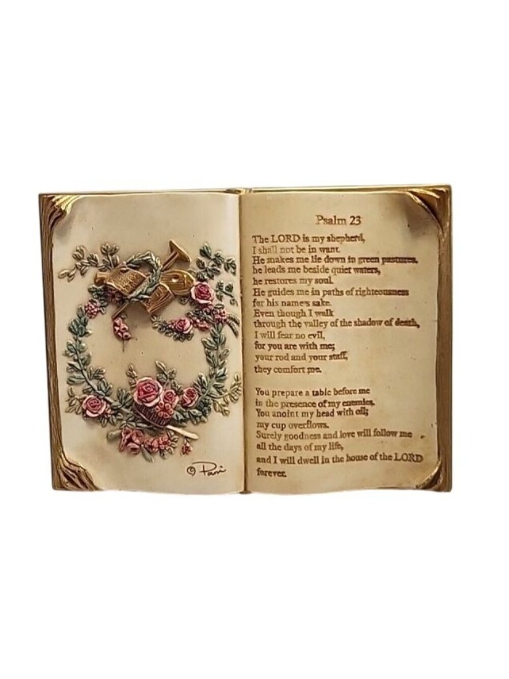 Psalm 23 Decorative Resin Plaque Floral Wreath Tabletop & Wall Display READ